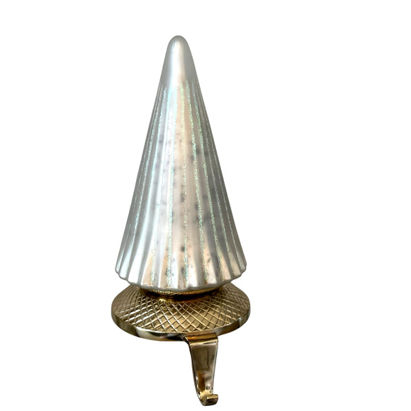 NEIMAN MARCUS Shiny Silver Tree Christmas Stocking Holder Holiday Glam Gold New - Picture 6 of 9